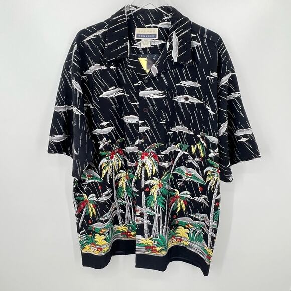 Skoops tropical Hawaiian palm tree fighter planes button down  shirt XXL NEW - Picture 9 of 9